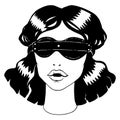 Black and white BDSM Vintage ink blindfold woman illustration