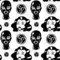 Black and white BDSM Vintage ink woman seamless pattern