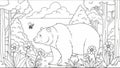 Black and White Bear in Forest with Bee and Flowers Royalty Free Stock Photo