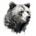 Black And White Bear Head: Realistic Portrait Painter\'s Style