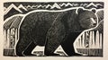 Black And White Bear In The Mountains: A Simple Lino Print Royalty Free Stock Photo