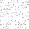 Black and White Bear and Paw Print Pattern Royalty Free Stock Photo