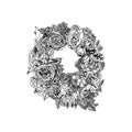 Black and White Beautiful Hand Drawing Flower Wreath