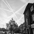 Black and white beautiful sky with contrails