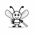 Black And White Bee Holding Baseball Bat: A Striking Image Of Insect Power