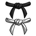 Black and white belt karate and judo. Oriental combat sport. Element of clothing of fighter