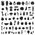 Black and white big collection with fruits and vegetables Royalty Free Stock Photo