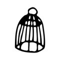Black and white bird cage doodle sketch Royalty Free Stock Photo