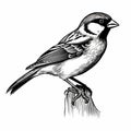 Black And White Bird Drawing On White Background - Detailed Character Illustrations