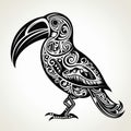 Bold Tribal Silhouette Toucan Engraving On White Background