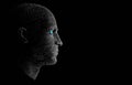 Black and white blue eye side view abstract human face, 3d rendering of a cyborg head construction, artificial intelligence Royalty Free Stock Photo