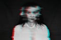 Black and white blurred abstract portrait of a girl with mental disorders and schizophrenia with a glitch effect Royalty Free Stock Photo