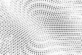 Black white blurry halftone vector background. Centered dot gradient. Grungy dotwork surface. Round dotted halftone Royalty Free Stock Photo