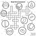 Black and white body parts crossword. My body learning activity and coloring page Royalty Free Stock Photo