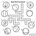 Black and white body parts crossword. My body learning activity and coloring page Royalty Free Stock Photo