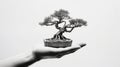 Black And White Bonsai Tree: Miniature Sculpture In Hyperrealistic Style