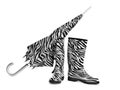 Black and white boots and umbrella Royalty Free Stock Photo