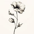 Delicate Black And White Flower Drawing: Minimalistic And Dreamy Illustration Royalty Free Stock Photo