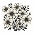 Stylistic Black And White Drawings Of Bouquet Flowers