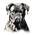 Black And White Boxer Stencil Art: Alert And Gentle Dog Portrait Design