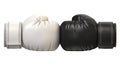 Black and white boxing glove against each other isolated on white background 3d rendering Royalty Free Stock Photo