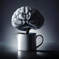A black and white brain like tree growing from a mug cup. Generative AI Royalty Free Stock Photo