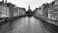 Black and white bruges belgium canal travel tourism belgian tower medival city Europe European old