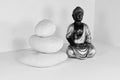 Black and white Buddha statue zen stones Royalty Free Stock Photo