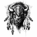 Black-and-white buffalo animal totem isolated on light background