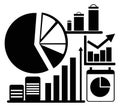 Black and white business data visualization with charts and graphs showing growth and analysis for financial reporting and Royalty Free Stock Photo