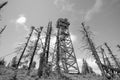 Black and White Black Butte Tower in Trees Royalty Free Stock Photo
