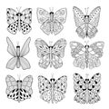 Black and white butterflies collection. Coloring page