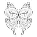 Black-and-white butterfly outline. Anti-stress coloring. Hand-drawn isolated fantasy decorative insect. Vector illustration for Royalty Free Stock Photo