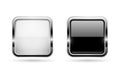 Black and white buttons with chrome frame. Square shiny 3d icons Royalty Free Stock Photo