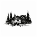 Black And White Cabin Engraving For Sale - Simplistic Vector Art
