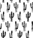 Black and white cactus. Botanical pattern