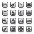 Black and white car parts and services icons