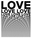 Black and white card composed of big amount of Love decreased words. Booklet with microtext for wallpaper usage Royalty Free Stock Photo