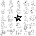 Black and white cartoon animal characters on Christmas big set Royalty Free Stock Photo