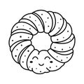 black and white cartoon bagel isolated