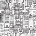 Black and white cartoon city texture for adult coloring Royalty Free Stock Photo