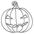 Black and white cartoon, evil muzzle, pumpkin.