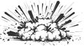 Black and white cartoon explosion illustration with dynamic splash effect. Royalty Free Stock Photo