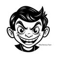 Cartoon face with mischievous expression black and white Royalty Free Stock Photo