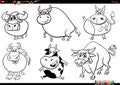 cartoon bulls farm animal characters set coloring page Royalty Free Stock Photo