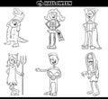 Children in Halloween costumes set cartoon coloring book page Royalty Free Stock Photo