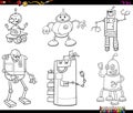 Cartoon robots characters color book page