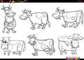 cartoon cows farm animal characters set coloring page Royalty Free Stock Photo