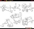 Cartoon dogs animal characters set coloring book page Royalty Free Stock Photo