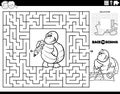 Maze with cartoon turtle going to school coloring page